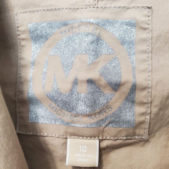 Michael Kors Tan Ruched Sleeve Button-Up Utility Jacket Size 10 - Picture 3 of 6